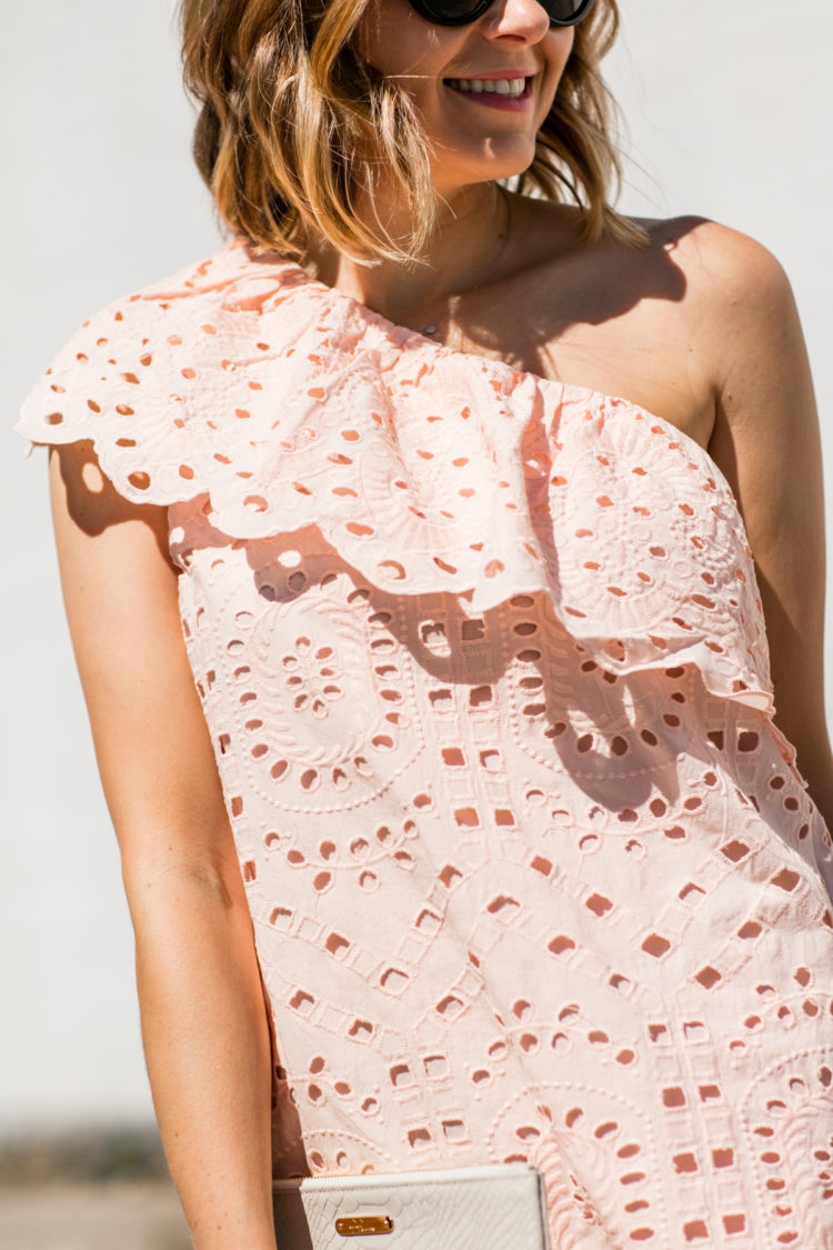 one shoulder eyelet dress